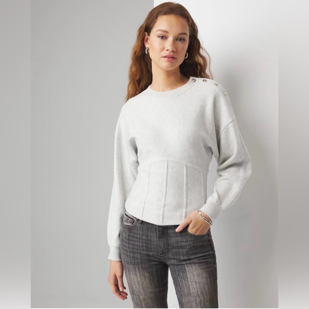 White House Black Market Gray Corset Inspired Pull Over Sweater